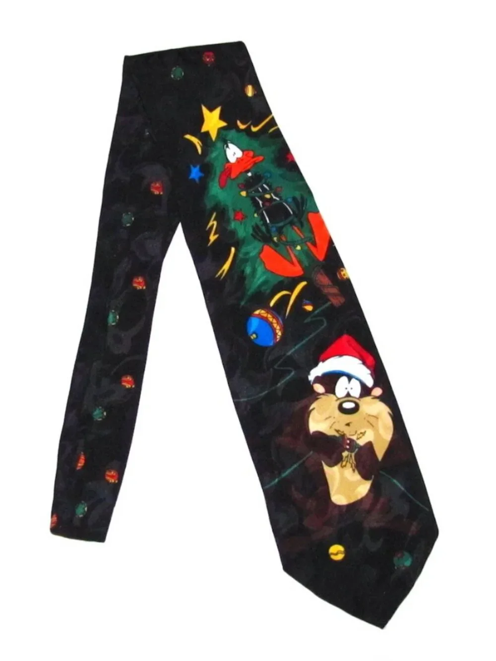 Looney Tunes Mania Christmas Mens Tie Black Taz Tasmanian Devil with Daffy Duck